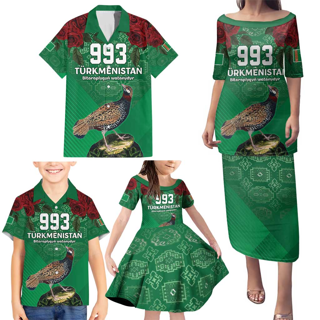 Turkmenistan 993 Custom Family Matching Puletasi and Hawaiian Shirt Turkmenistan Bitaraplygyn watanydyr