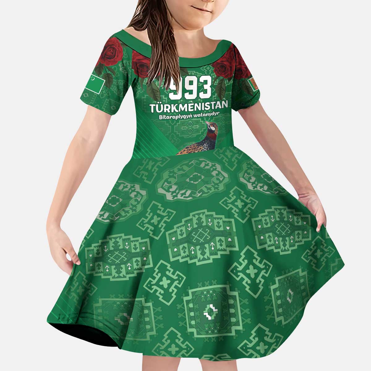 Turkmenistan 993 Custom Kid Short Sleeve Dress Turkmenistan Bitaraplygyn watanydyr