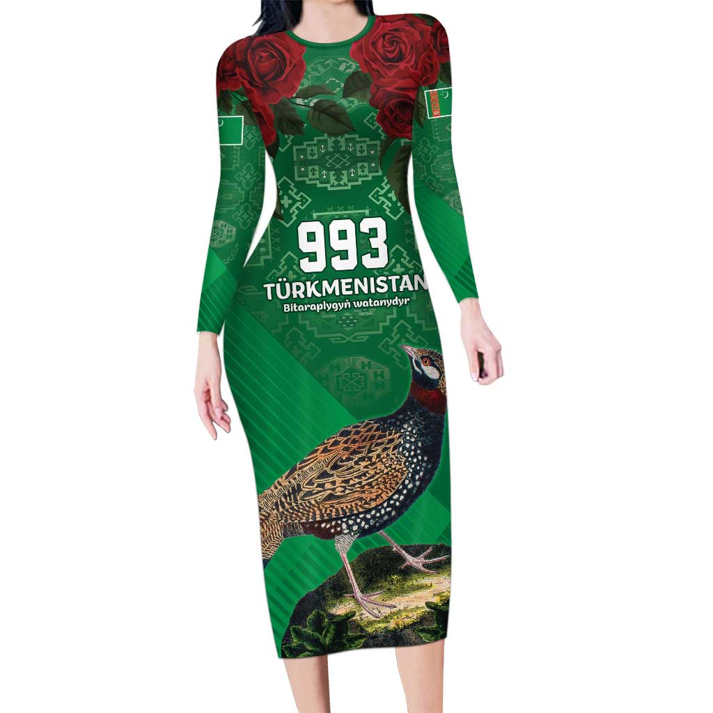 Turkmenistan 993 Custom Long Sleeve Bodycon Dress Turkmenistan Bitaraplygyn watanydyr