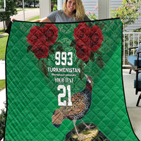 Green quilt with red roses and bird graphic, 993 Turkmenistan, your text, 21.