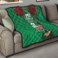 Green quilt on sofa with red roses, bird artwork, 993 Turkmenistan and 21.