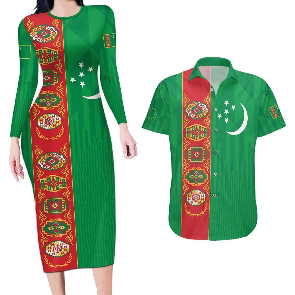 Turkmenistan Black Francolin Custom Couples Matching Long Sleeve Bodycon Dress and Hawaiian Shirt Turkmenistan Turkmenistanyn Baydagy