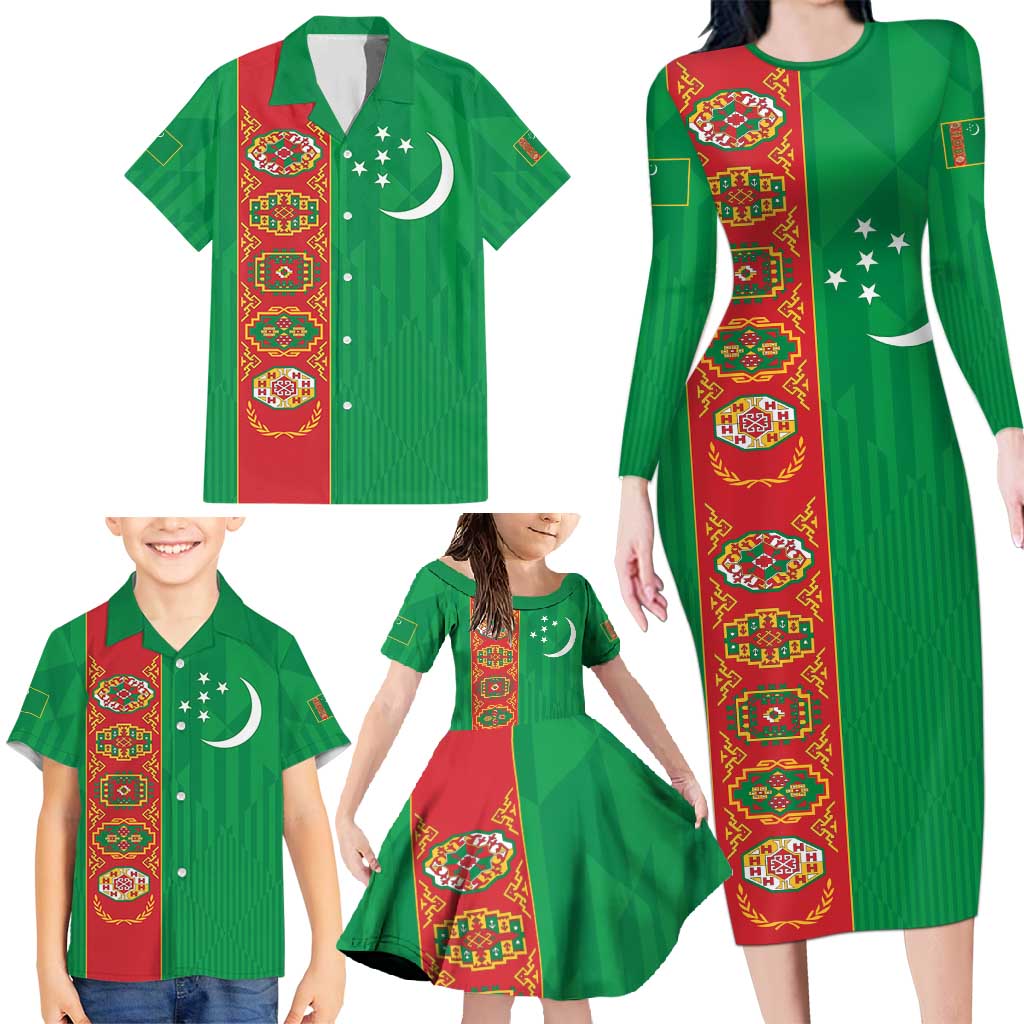 Turkmenistan Black Francolin Custom Family Matching Long Sleeve Bodycon Dress and Hawaiian Shirt Turkmenistan Turkmenistanyn Baydagy