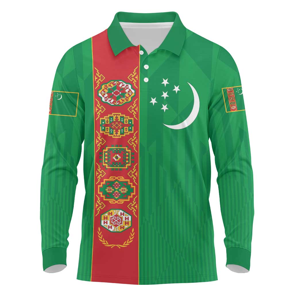 Turkmenistan Black Francolin Custom Long Sleeve Polo Shirt Turkmenistan Turkmenistanyn Baydagy