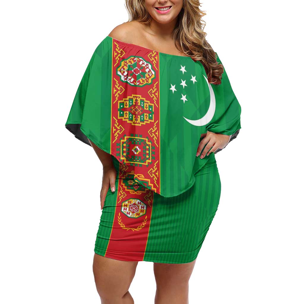 Turkmenistan Black Francolin Custom Off Shoulder Short Dress Turkmenistan Turkmenistanyn Baydagy