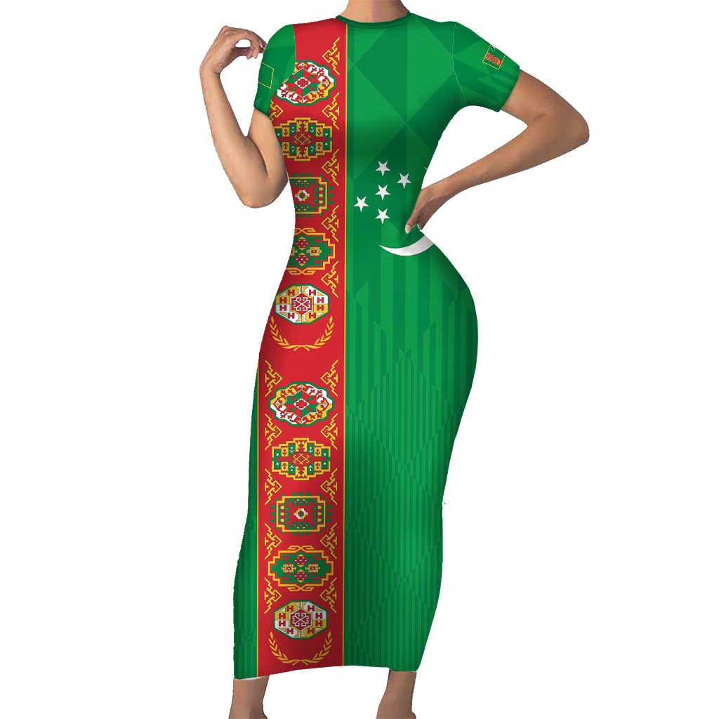 Turkmenistan Black Francolin Custom Short Sleeve Bodycon Dress Turkmenistan Turkmenistanyn Baydagy