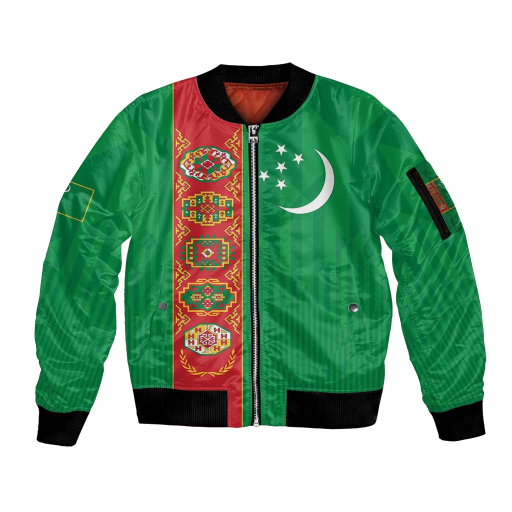 Turkmenistan Black Francolin Custom Sleeve Zip Bomber Jacket Turkmenistan Turkmenistanyn Baydagy