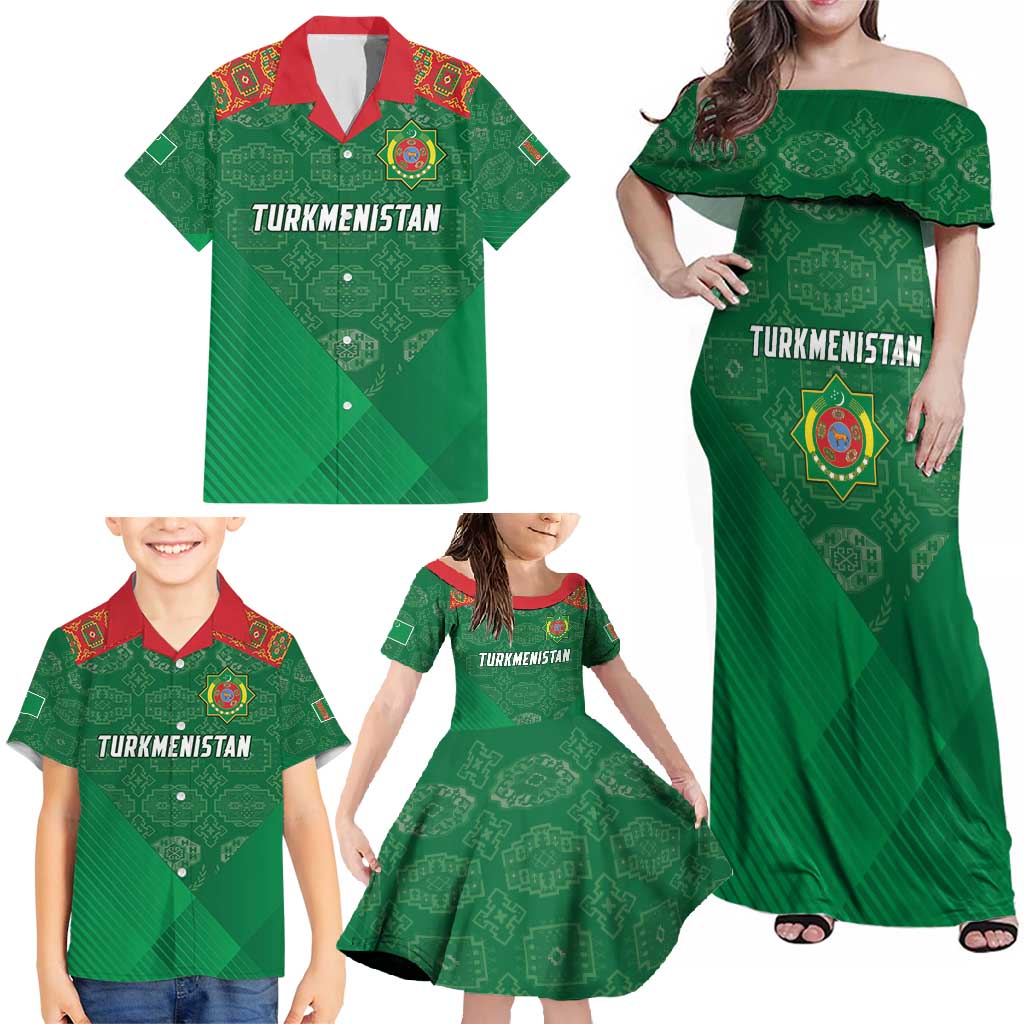 Turkmenistan Football Custom Family Matching Off Shoulder Maxi Dress and Hawaiian Shirt We Are The Champions