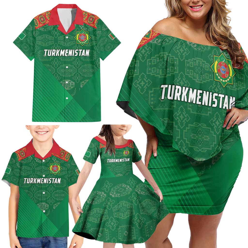 Turkmenistan Football Custom Family Matching Off Shoulder Short Dress and Hawaiian Shirt We Are The Champions