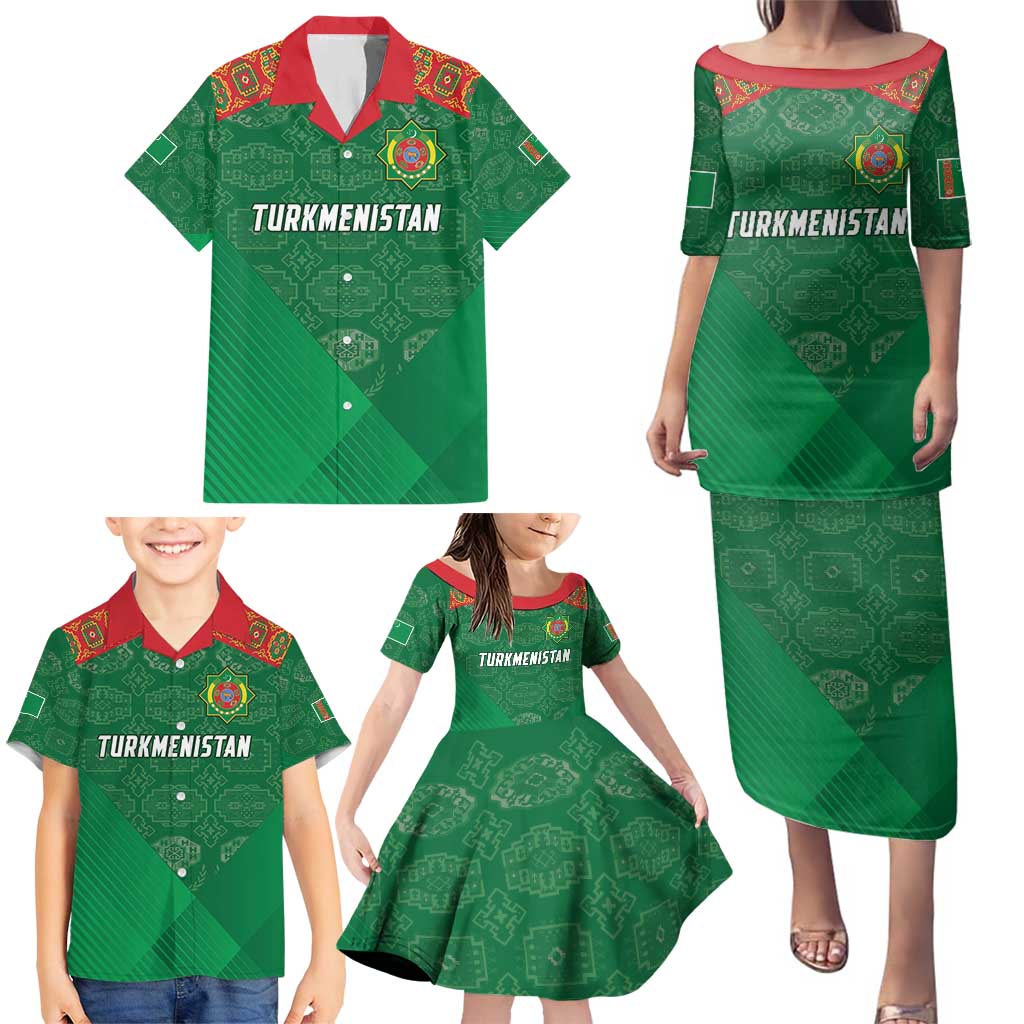 Turkmenistan Football Custom Family Matching Puletasi and Hawaiian Shirt We Are The Champions