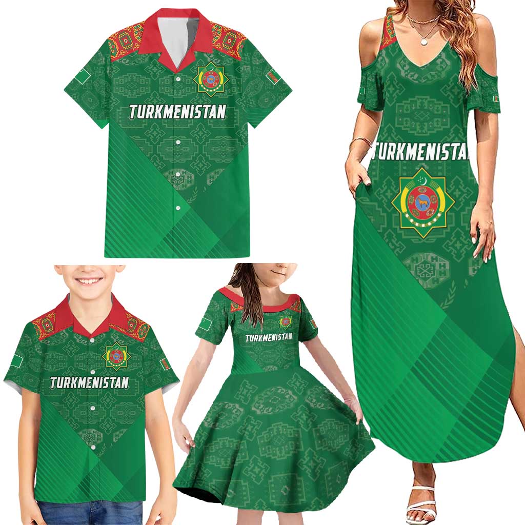 Turkmenistan Football Custom Family Matching Summer Maxi Dress and Hawaiian Shirt We Are The Champions