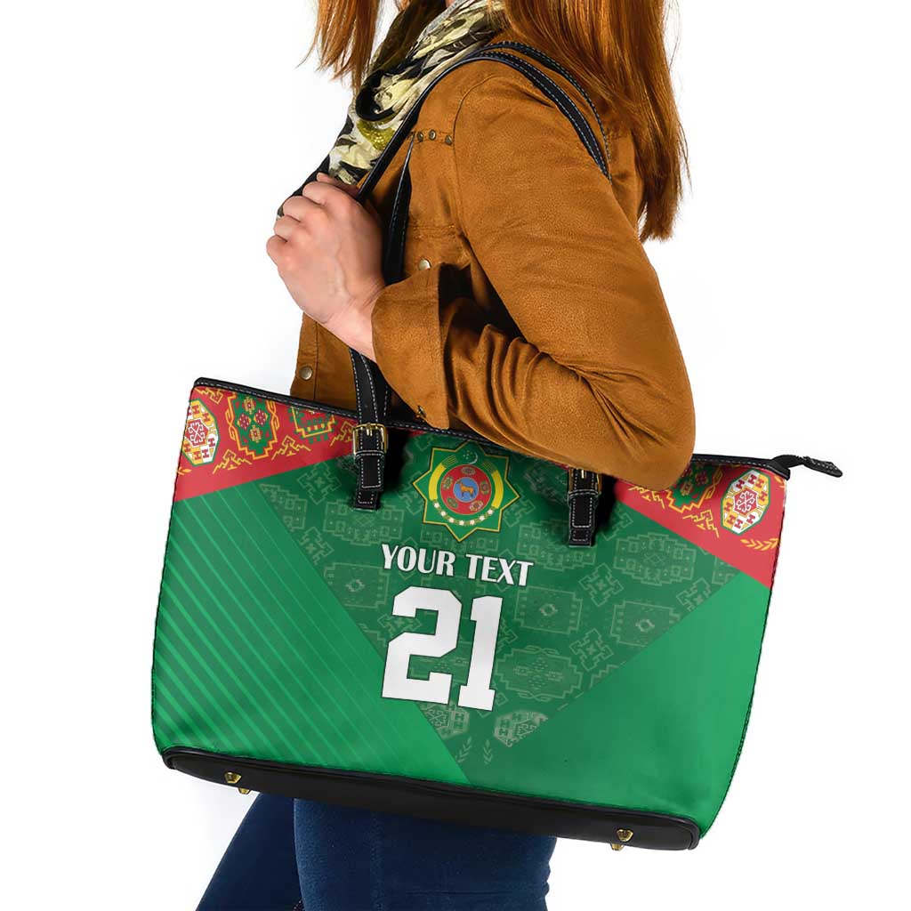 Turkmenistan Football Custom Leather Tote Bag We Are The Champions