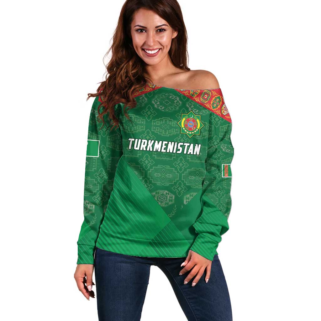 Turkmenistan Football Custom Off Shoulder Sweater We Are The Champions