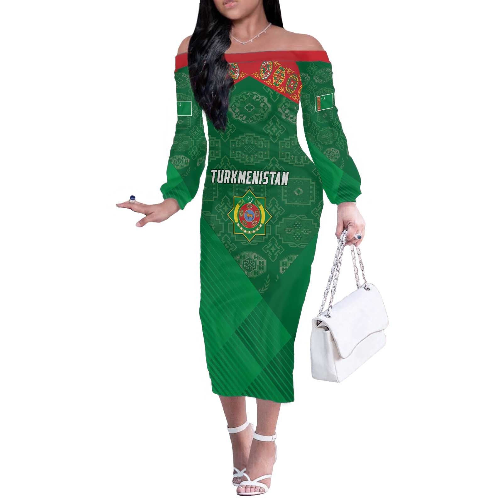 Turkmenistan Football Custom Off The Shoulder Long Sleeve Dress We Are The Champions