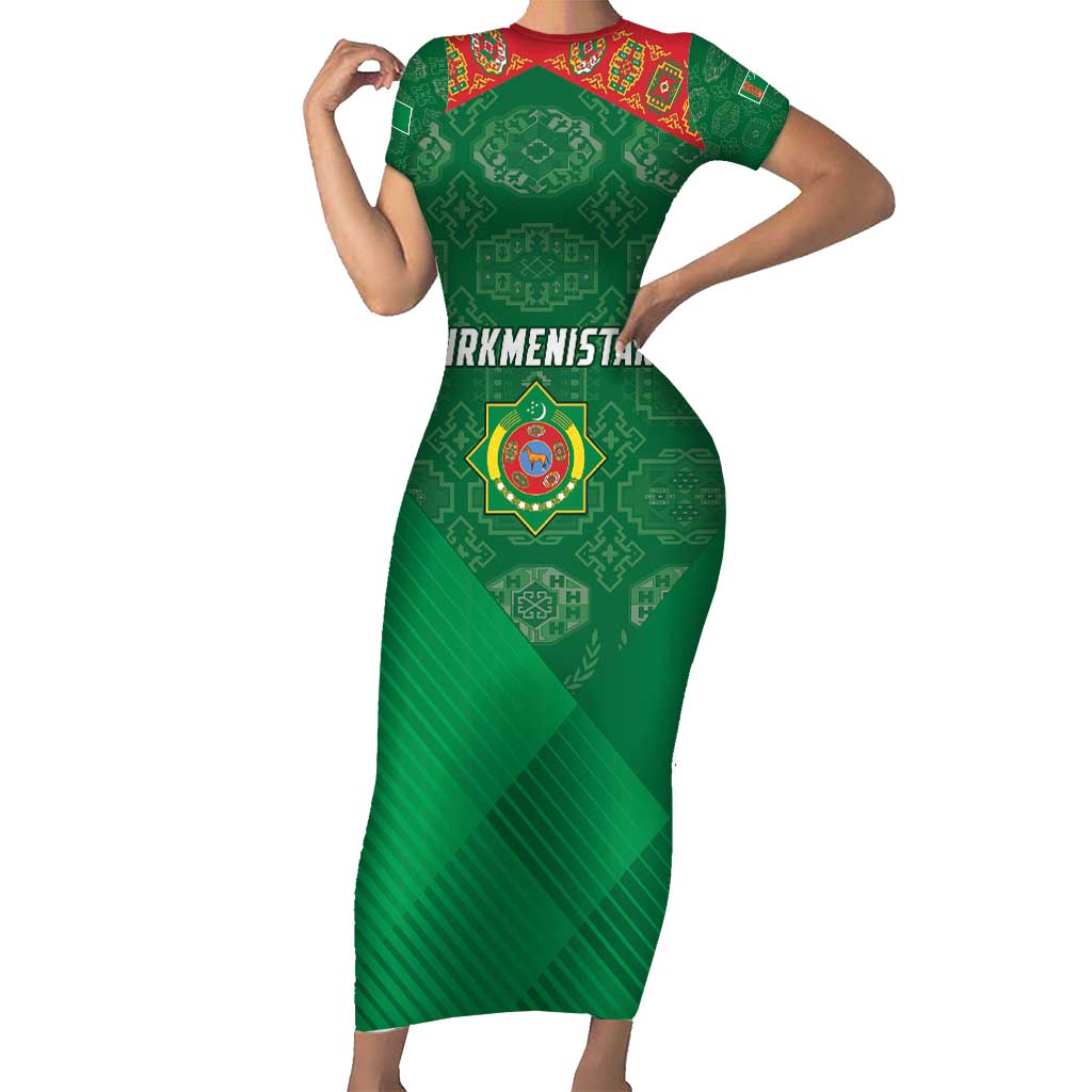 Turkmenistan Football Custom Short Sleeve Bodycon Dress We Are The Champions