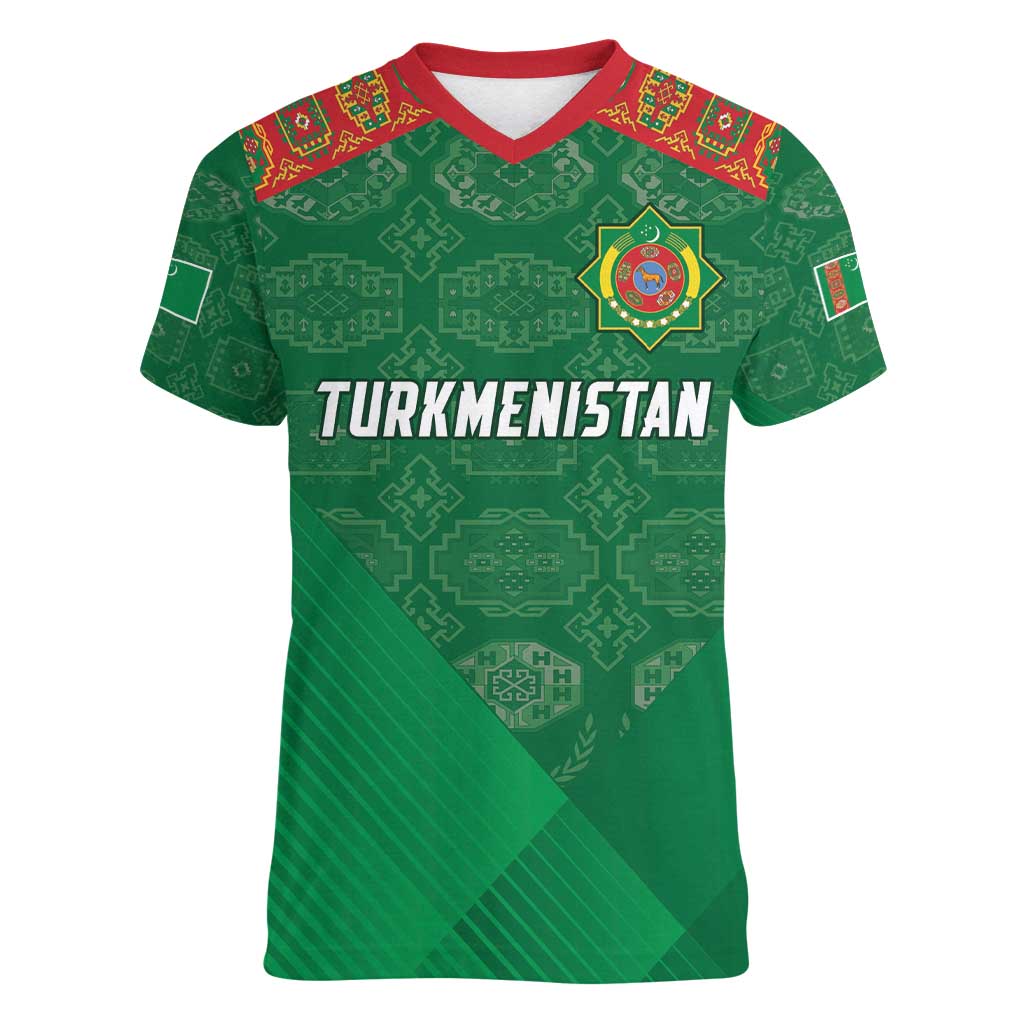 Turkmenistan Football Custom Women V-Neck T-Shirt We Are The Champions