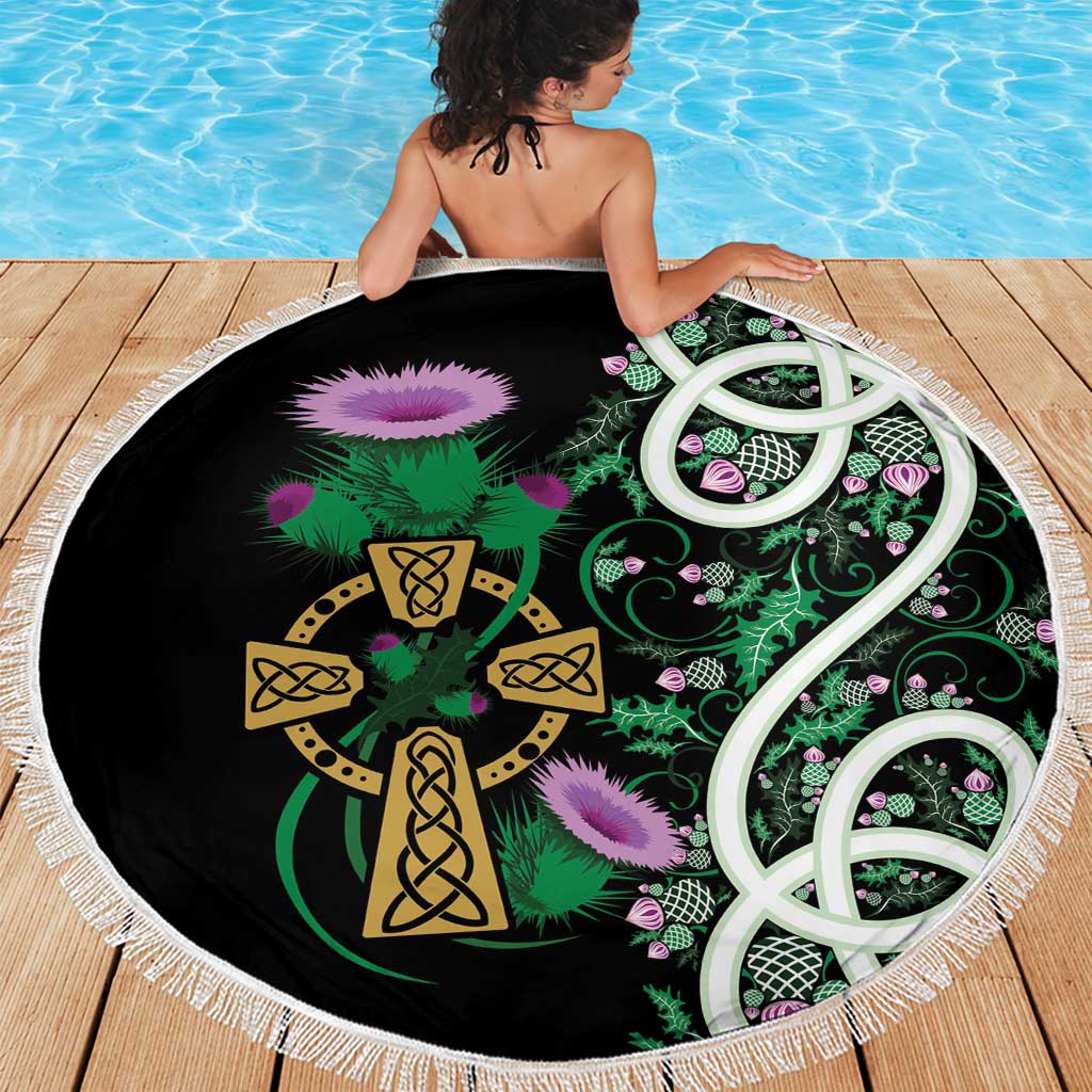 Scottish Celtic Cross Thistle Flowers Beach Blanket