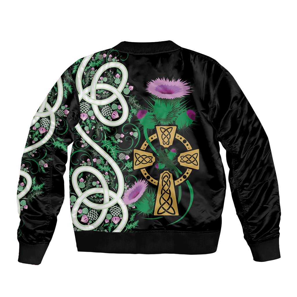 Scottish Celtic Cross Thistle Flowers Bomber Jacket