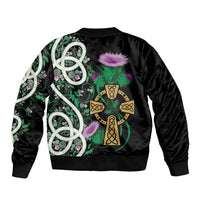 Scottish Celtic Cross Thistle Flowers Bomber Jacket