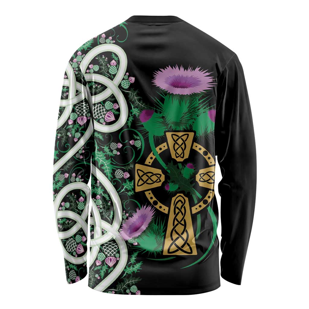 Scottish Celtic Cross Thistle Flowers Long Sleeve Shirt
