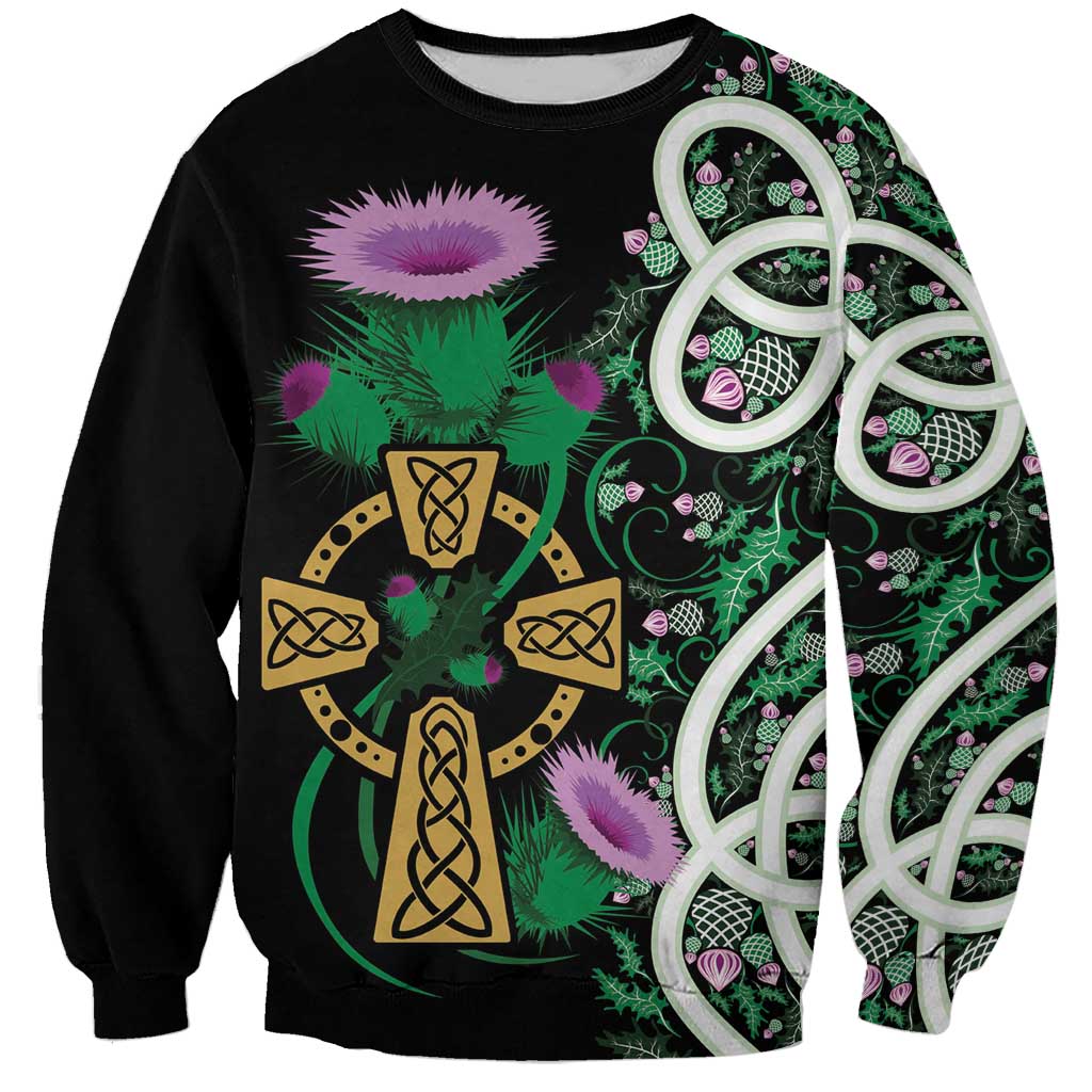 Scottish Celtic Cross Thistle Flowers Sweatshirt