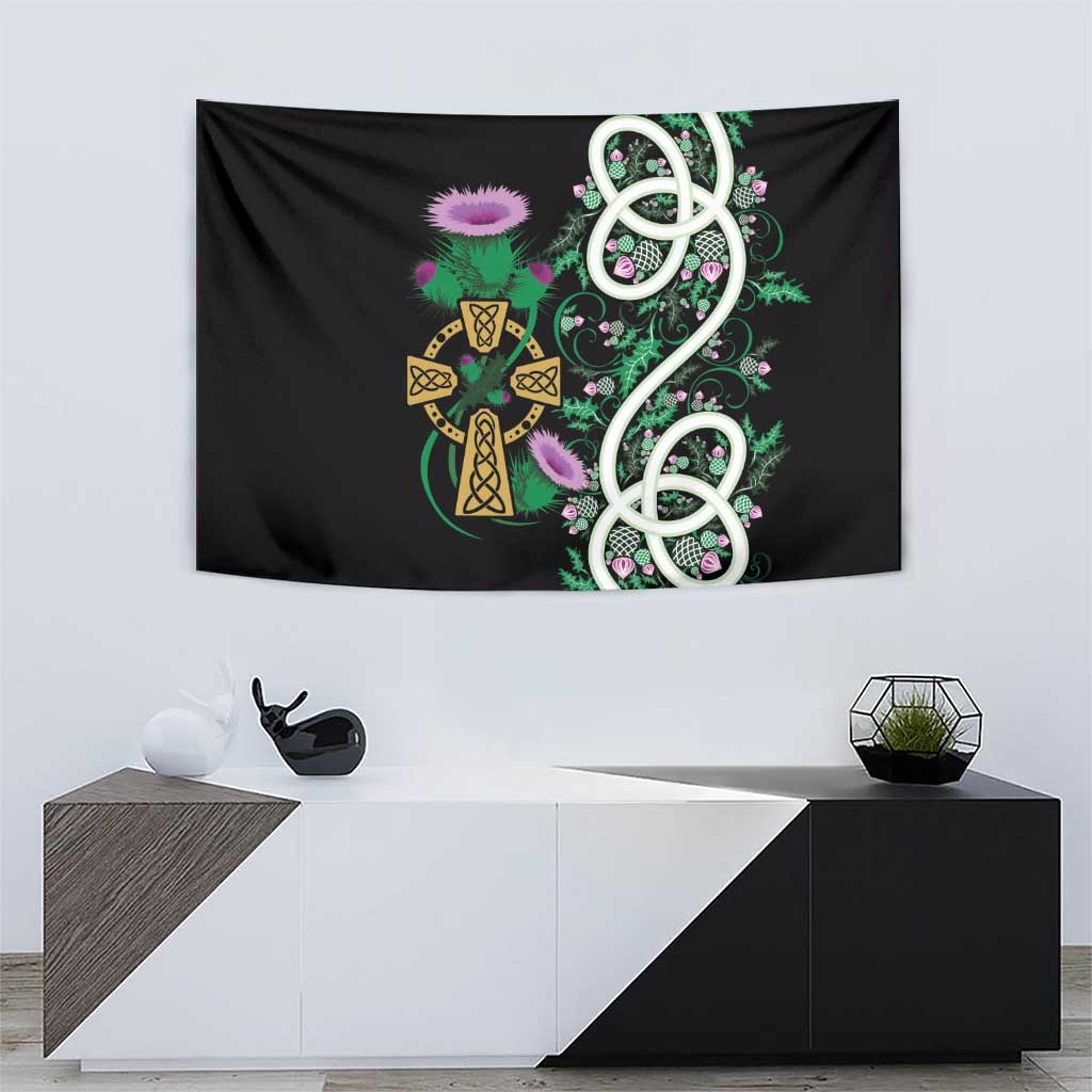 Scottish Celtic Cross Thistle Flowers Tapestry