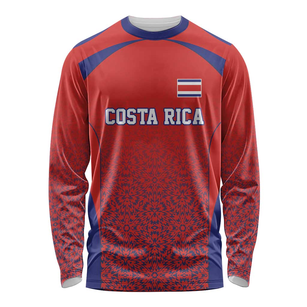 Unisex red long sleeve football shirt with navy trim and Costa Rica graphic