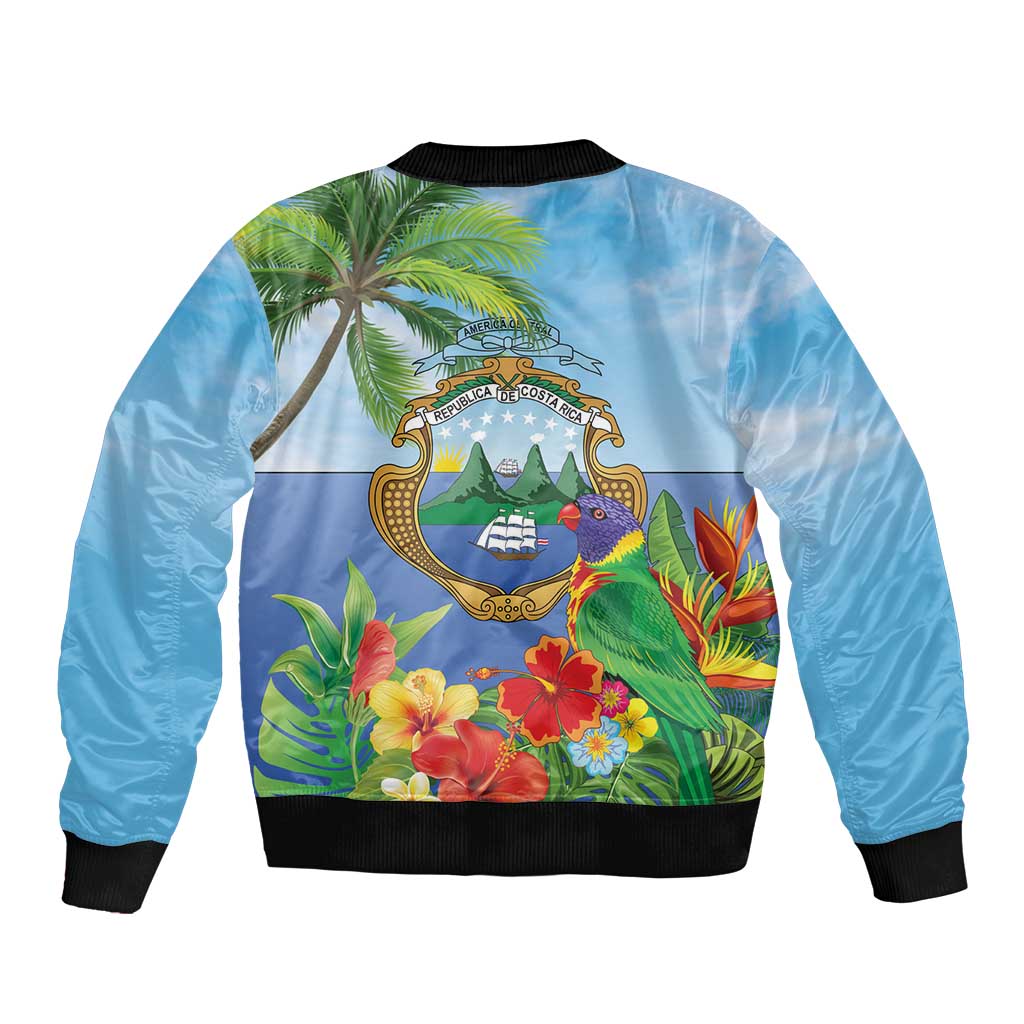 Costa Rica Parrot Tropical Flowers Bomber Jacket