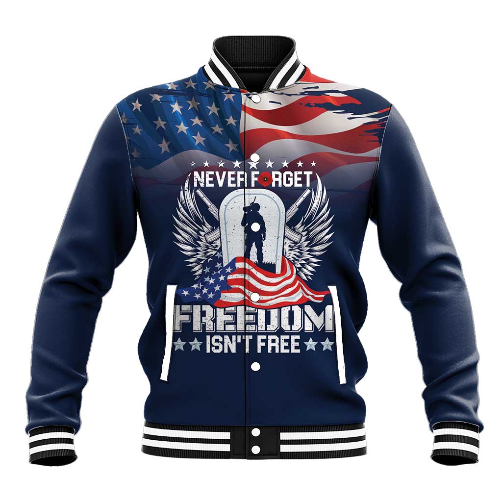 Never Forget Freedom American Memorial Day Personalized Baseball Jacket