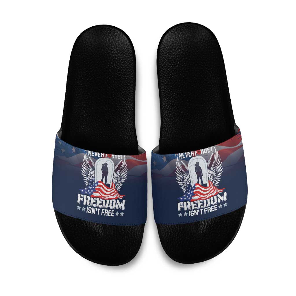 Never Forget Freedom American Memorial Day Slide Sandals