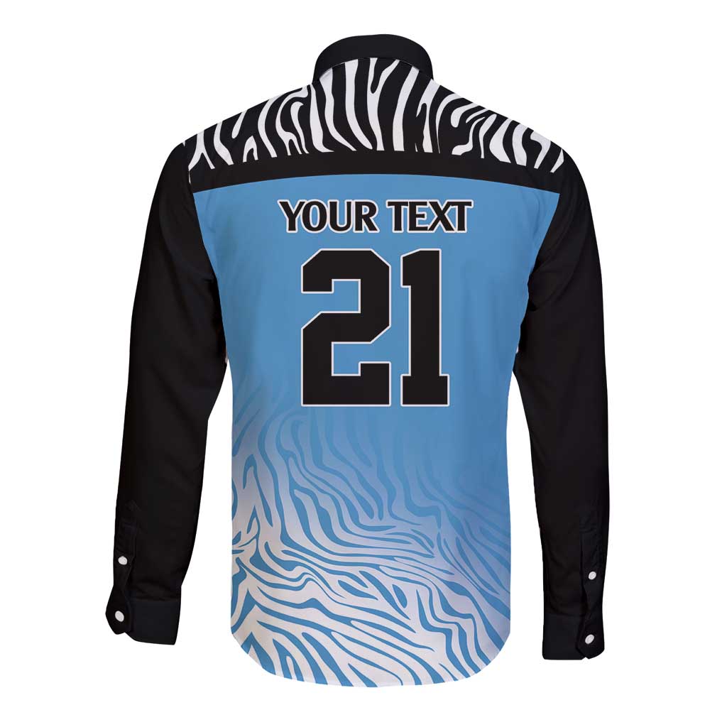 Botswana Cricket Custom Long Sleeve Button Shirt Baggy Blues Zebra Skins Pattern - Wonder Print Shop