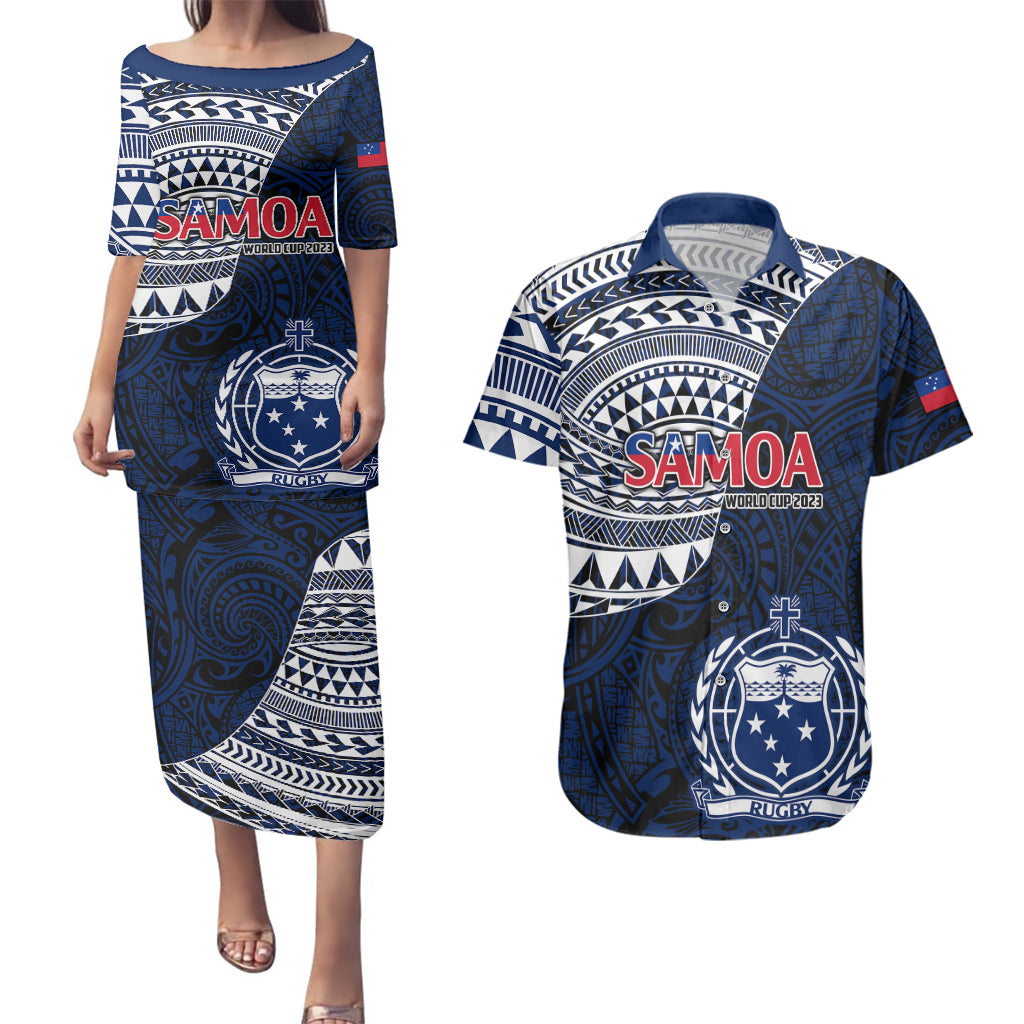 Samoa Rugby Couples Matching Puletasi Dress and Hawaiian Shirt Proud Samoa World Cup 2023 LT9 - Wonder Print Shop