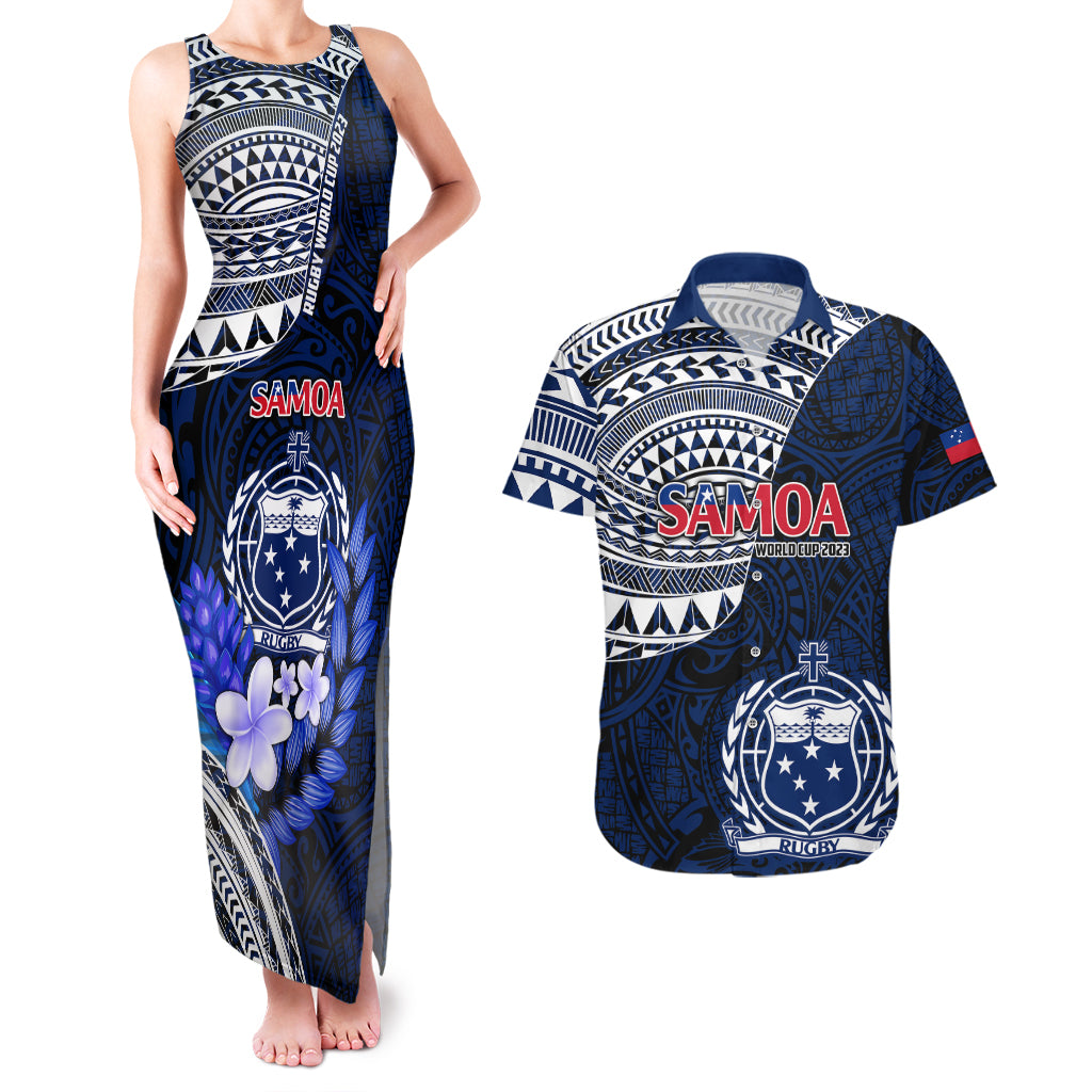 Samoa Rugby Couples Matching Tank Maxi Dress and Hawaiian Shirt Proud Samoa World Cup 2023 LT9 - Wonder Print Shop