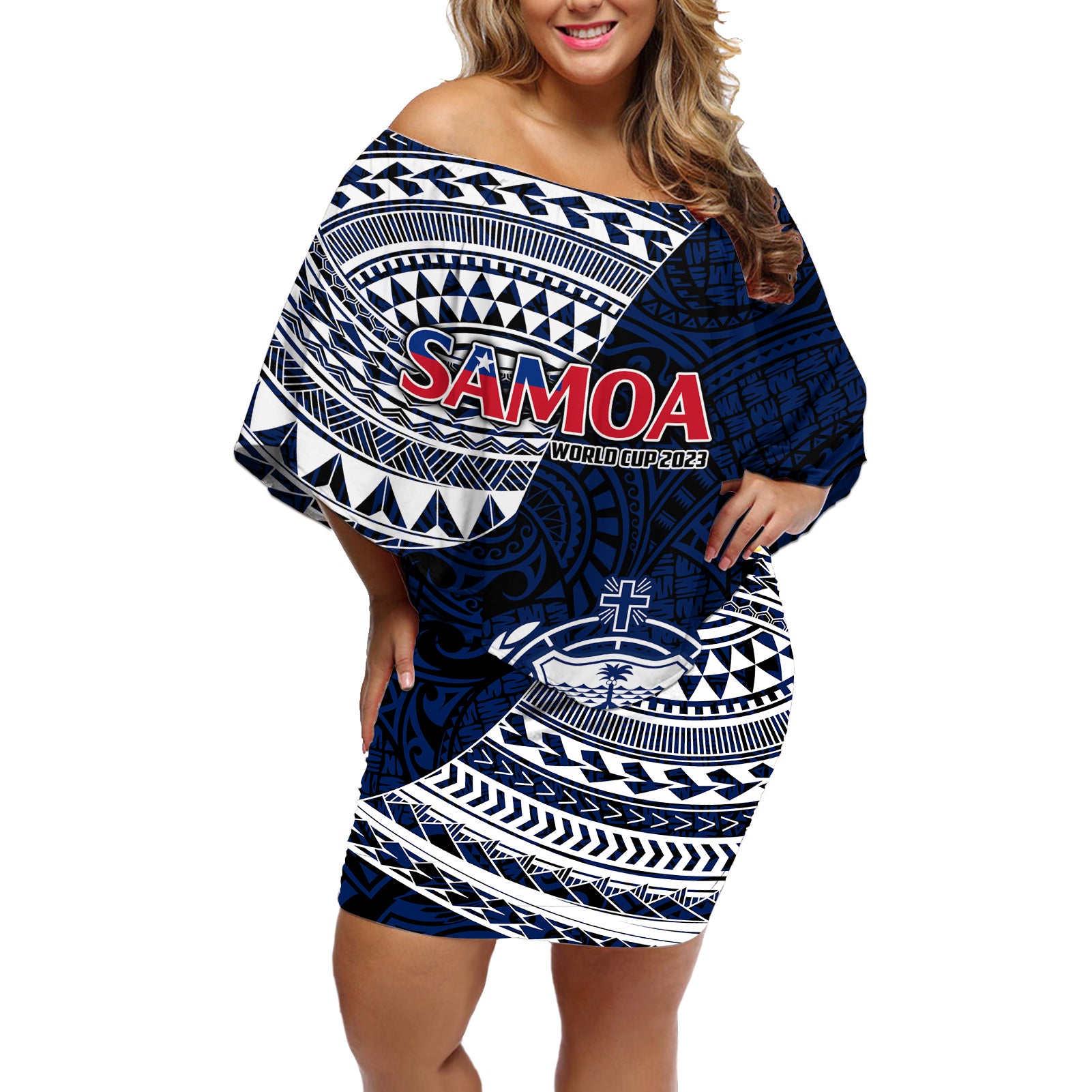 Custom Samoa Rugby Off Shoulder Short Dress Proud Samoa World Cup 2023 - Wonder Print Shop