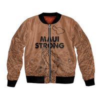 Unisex gold bomber jacket with Maui Strong graphic and quilted map design, front zip