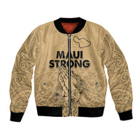 Unisex nude bomber jacket with front zipper, Maui Strong graphic, map and flowers