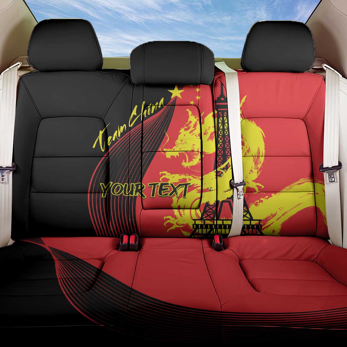 Personalized China Summer Sport Back Car Seat Cover Dragon With Eiffel Tower Go Paris 2024 LT9 - Wonder Print Shop