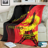 Personalized blanket with Eiffel Tower and dragon graphic, red center with black sides