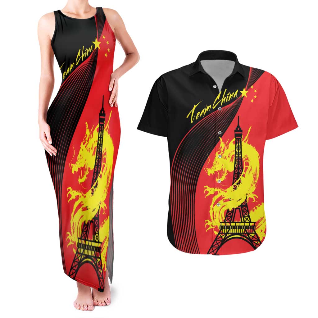 Personalized China Summer Sport Couples Matching Tank Maxi Dress and Hawaiian Shirt Dragon With Eiffel Tower Go Paris 2024 LT9 - Wonder Print Shop