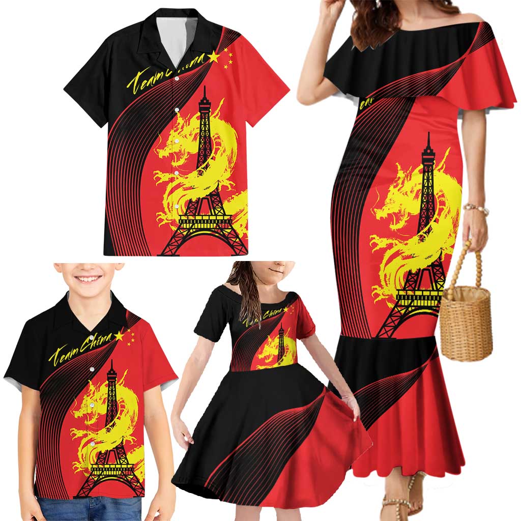 Personalized China Summer Sport Family Matching Mermaid Dress and Hawaiian Shirt Dragon With Eiffel Tower Go Paris 2024 LT9 - Wonder Print Shop