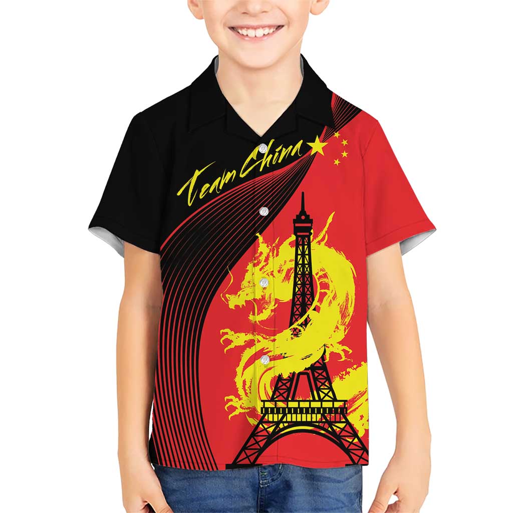 Personalized China Summer Sport Kid Hawaiian Shirt Dragon With Eiffel Tower Go Paris 2024 - Wonder Print Shop