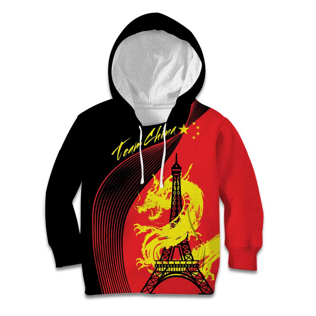 Personalized China Summer Sport Kid Hoodie Dragon With Eiffel Tower Go Paris 2024 - Wonder Print Shop