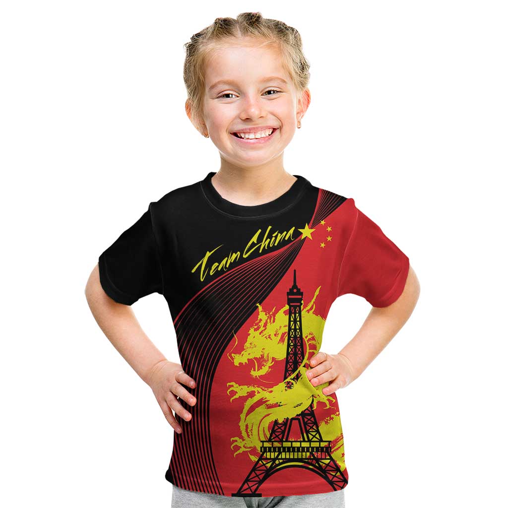 Personalized China Summer Sport Kid T Shirt Dragon With Eiffel Tower Go Paris 2024 - Wonder Print Shop