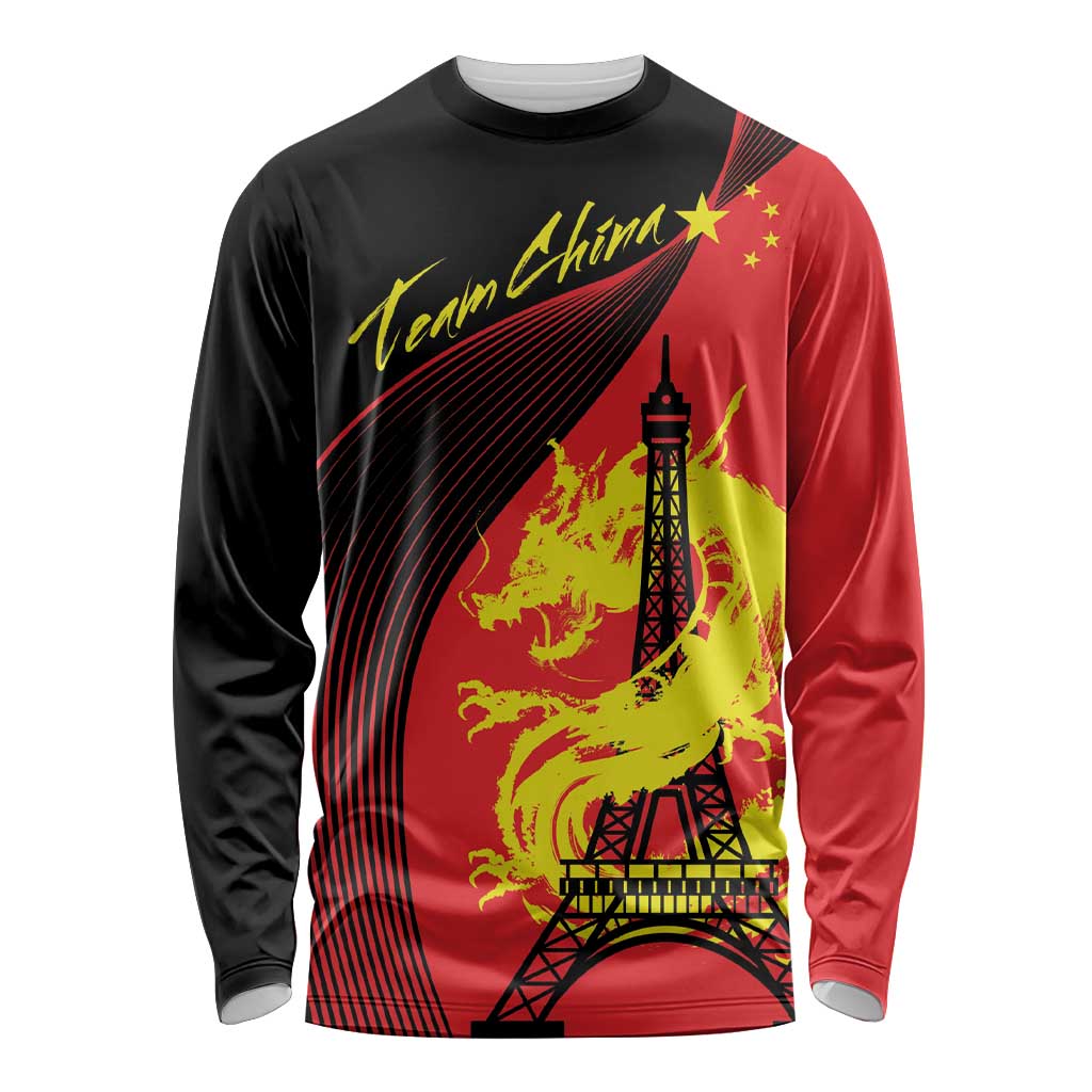 Personalized China Summer Sport Long Sleeve Shirt Dragon With Eiffel Tower Go Paris 2024 - Wonder Print Shop