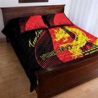 Red and black quilt bed set with Eiffel Tower graphic and 'YOUR TEXT' lettering