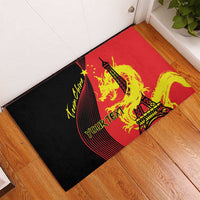 Rubber doormat with red and black dragon design and Eiffel Tower, 'YOUR TEXT'