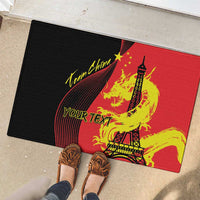 Rubber doormat with red/black dragon and Eiffel Tower print, 'YOUR TEXT'