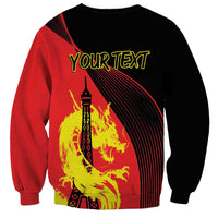 Unisex sweatshirt with red/black 'Your Text' dragon and Eiffel Tower back graphic