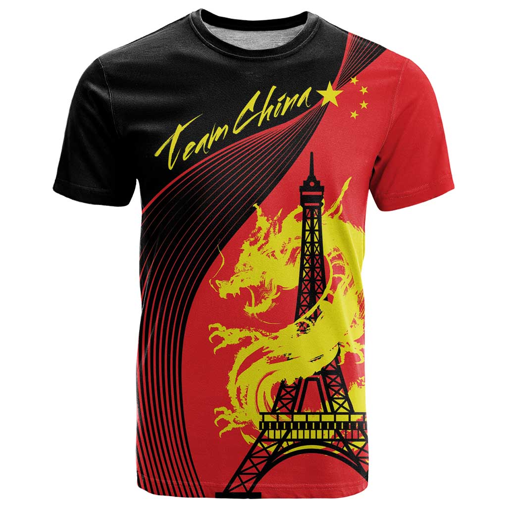 Personalized China Summer Sport T Shirt Dragon With Eiffel Tower Go Paris 2024 - Wonder Print Shop