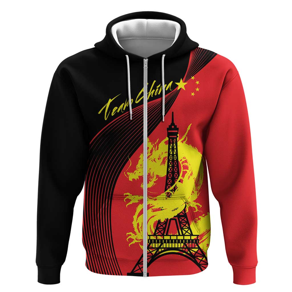 Personalized China Summer Sport Zip Hoodie Dragon With Eiffel Tower Go Paris 2024 - Wonder Print Shop